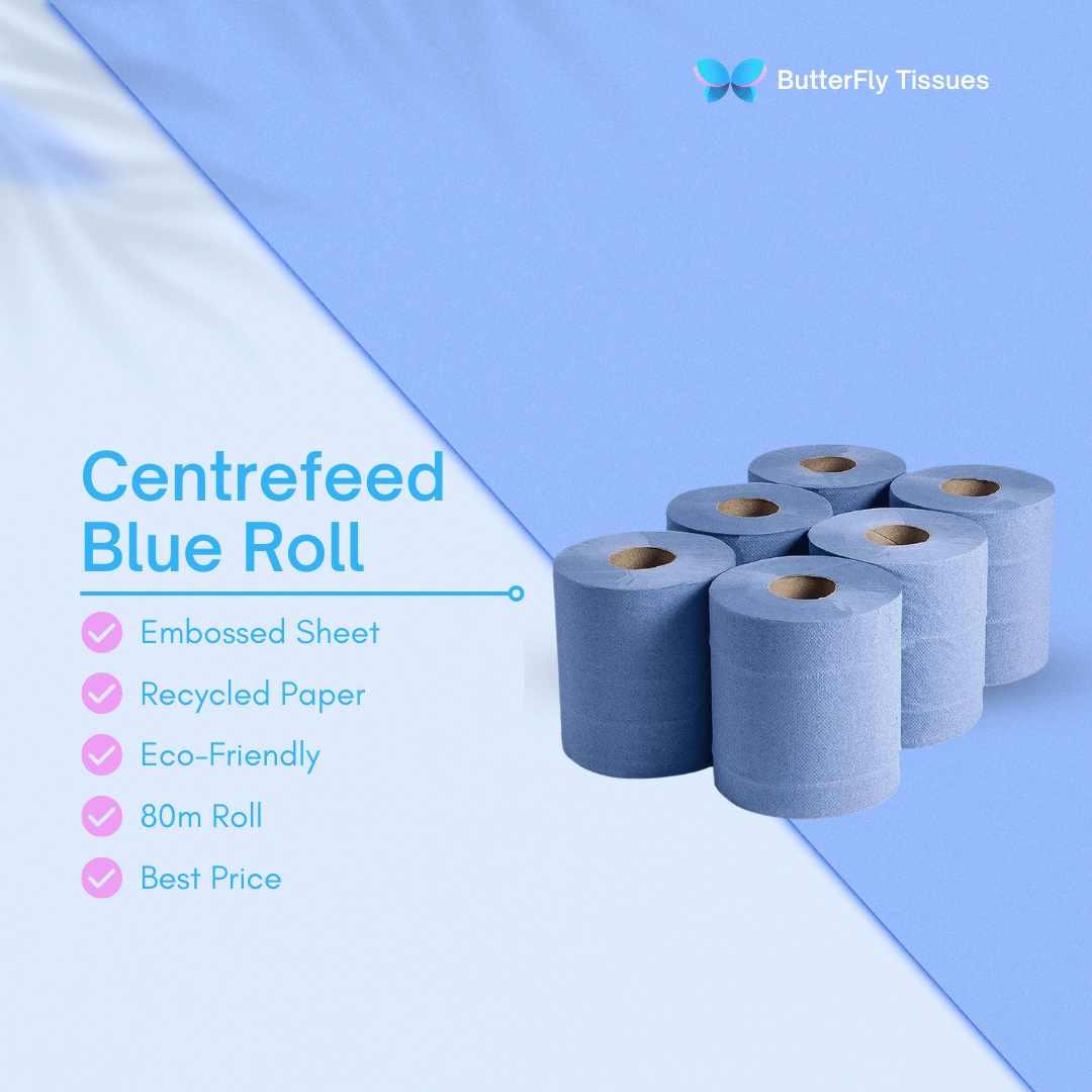 Centrefeed Blue Paper Rolls 2-Ply | 80m | Pack of 6